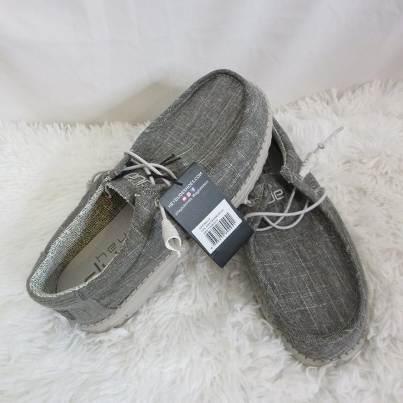 Hey Dude Wally Loafers Shoes Ash Gray Cross Hatch Size 9 NWT - Picture 4 of 10